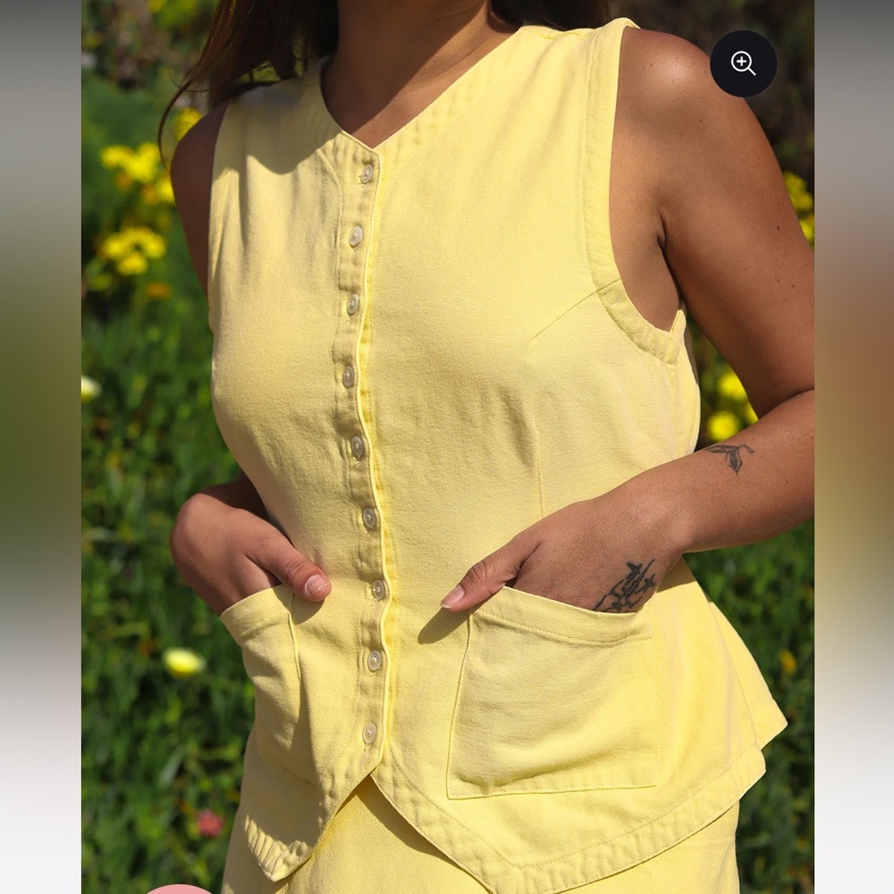 NWT Noble Flared Vest in 100% Cotton, Butter Light Yellow size XL, Brand New